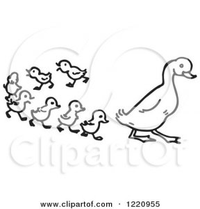 1220955-Clipart-Of-A-Black-And-White-Duck-And-Ducklings-Royalty-Free-Vector-Illustration.jpg